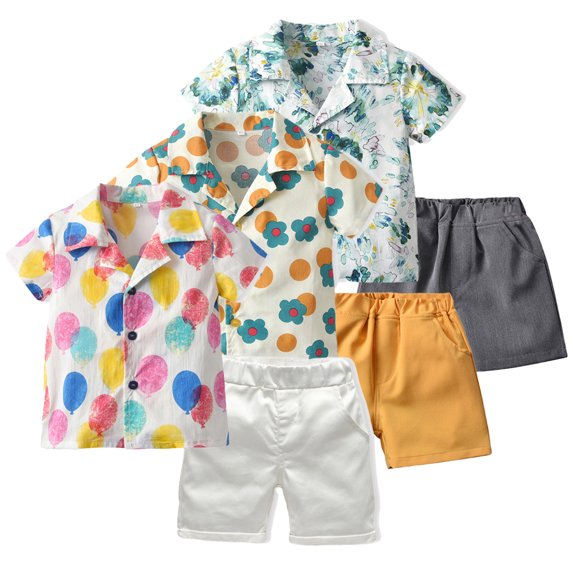 KYAIGUO 9M-5Y Toddler Baby Boys Summer Shorts Set Infant Floral Outfits Button down Shirt Tops Shorts Hawaiian Clothes