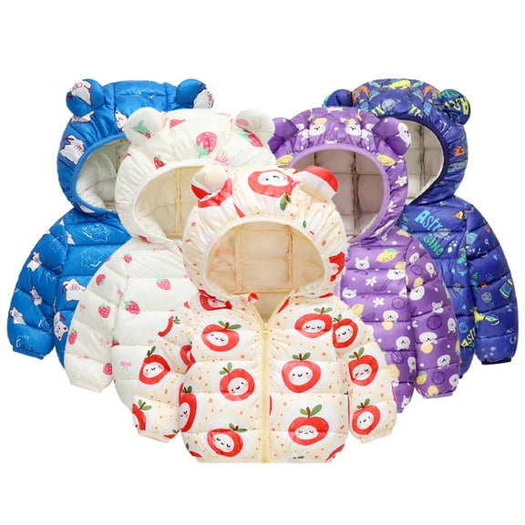 KYAIGUO 9M-5Y Unisex down Cotton Jacket Coat Fashion Print with Bear Ears Cozy down Cotton Zipper Jacket Coat