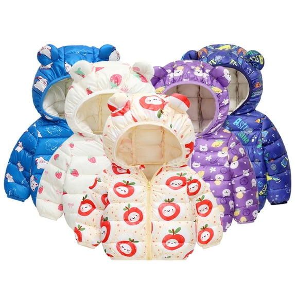KYAIGUO 9M-5Y Unisex down Cotton Jacket Coat Fashion Print with Bear Ears Cozy down Cotton Zipper Jacket Coat