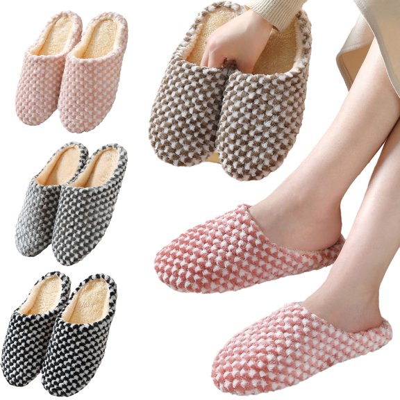 KYAIGUO Indoor Womens Slippers Plush Couples Slides Outdoor Fluffy Slipper Anti-Skid Plush House Slippers