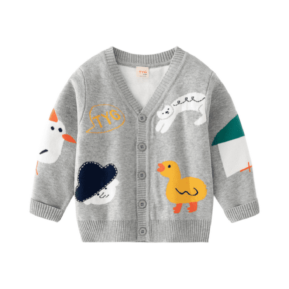 KYAIGUO Baby Boys Cardigan Sweaters Jacket Toddler Sweater Fall & Winter Long Sleeve Open Front Button Sweater with Cute Animals Patterns down Knit Cardigan Kids Outwear for 3-8Y