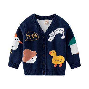 KYAIGUO Baby Boys Cardigan Sweaters Outerwear Toddler Animals Sweater Long Sleeve Open Front Button with Cute Animals Patterns down Knit Cardigan Kids Outwear for 2-7Y
