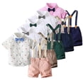 thumbnail image 1 of KYAIGUO Baby Boys Gentleman Suit Clothes Toddler Dress Shirt with Bowtie + Suspender Shorts for 1-6 Years Old, 1 of 11