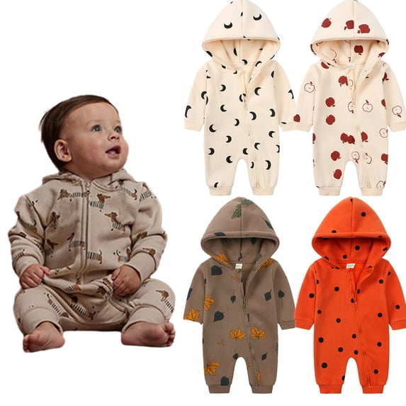 KYAIGUO Baby Boys Girls Fleece Jumpsuit Newborn Hoodie Romper Infant Zipper Onesies Long Sleeve Bodysuit Outfits Warm Clothes for Unisex 0-24M