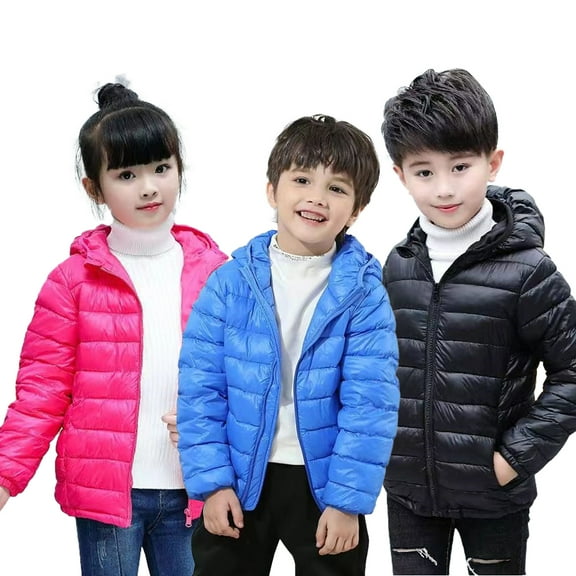 KYAIGUO Baby Boys Girls Hooded down Jacket Boys' Ultra Lightweight Packable Zipper down Puffer Jacket Outerwear Coat Winter Solid Color Long Sleeve Top for Kids