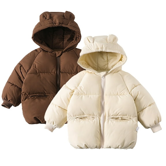 KYAIGUO Baby Boys Girls Hooded Puffer Jacket with Ears Toddler Winter Warm Coat Thick Cotton Coat Long Sleeve Outerwear for 1-6Y
