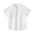 thumbnail image 1 of KYAIGUO Toddler Kids Summer Shirt Baby Boys Short Shirt with Pockets Soft Cotton Shirt Pullover Shirt for Ages 1-6, 1 of 8