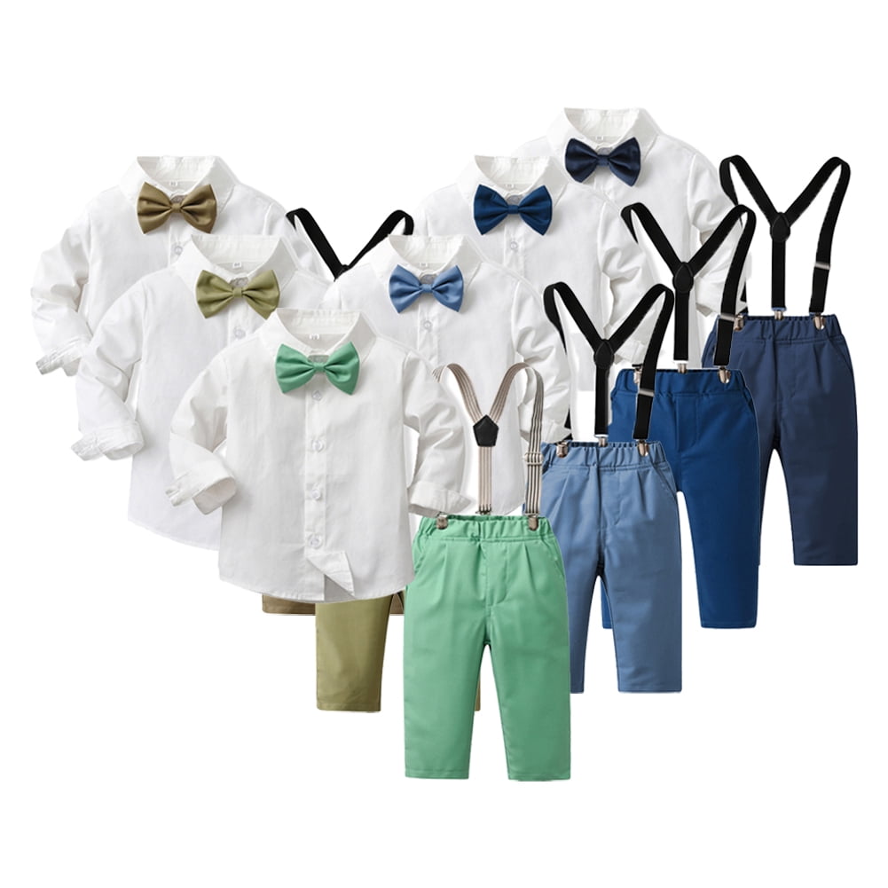 SANGTREE Baby Boy's Dress Shirt & Suspenders Set – Bow Tie Outfit For Weddings & Special Events