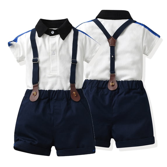 KYAIGUO Baby Boys Summer Gentleman Outfits Toddler Boys Short Sleeve Lapel T Shirt Tops +suspenders Shorts 2PCS Set for Kids 3M-6Y