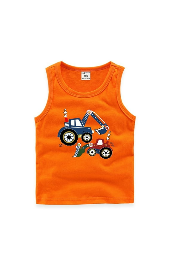 Baby Boys Summer Vest Shirt Top,Kids Toddler Sleeveless Digger Print Vest Undershirt for 1-8 Years Old