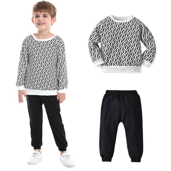 KYAIGUO Baby Boys Sweatshirt Tracksuit Outfit 2PCS Fall Winter Toddler Clothing Set Crewneck Print Sweatsuit Long Sleeve Tops Sweatpants Two-Piece Set 3M -5Y