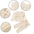 thumbnail image 1 of KYAIGUO Baby Girl Ruffle Long Sleeve Sweatshirt Jogger Pant Set Infant Spring Fall Pullover Ruffles Crewneck Sweatshirt + Velet Pants Outfits with Bowtie for 6M-24M, 1 of 11