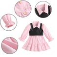 thumbnail image 1 of KYAIGUO Baby Girls Dress 2PCS Set for Kids Toddler Pink Long Sleeve Button Shirt Dress + PU Leather Vest Spring Fall Outfit 18M -6Y, 1 of 9