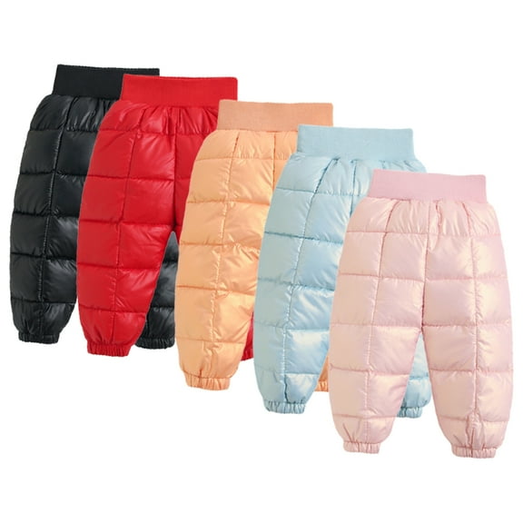 KYAIGUO Baby Girls Puffer Down Pants Newborn Boys Winter Warm Snow Pants 9M-6Y Lightweight High Waisted Trousers Puffer Windproof Cotton Pants
