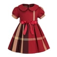 thumbnail image 1 of KYAIGUO Baby Girls Short Dress Spring & Summer Plaid Princess Dress with Bow Fashion Lapel Dresses Dress for Holiday Party Dress, 1 of 7
