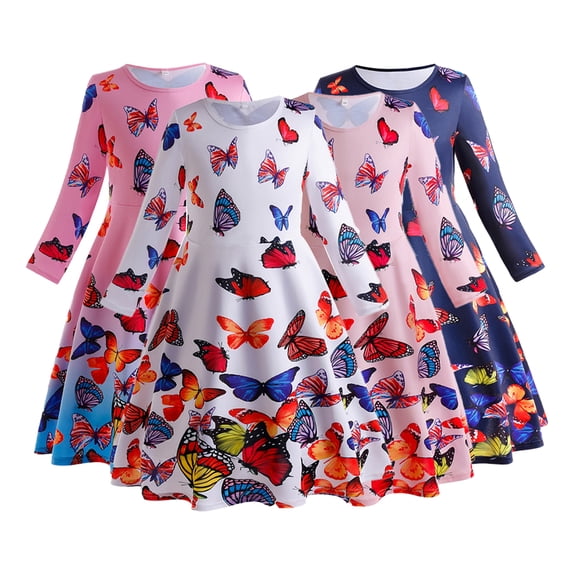 KYAIGUO Baby Girls Spring Fall Dresses for Toddler Print Casual A-Line Twirly Dress Kids Girls Long Sleeve Party Princess Dress 3-10 Years