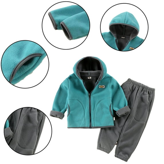 KYAIGUO Baby Girls Winter Fleece Outfits Suit Toddler Boys Snow Pants and Jackets Kids 2PCS Fleece Casual Jacket Pants for 1-12 Years Old