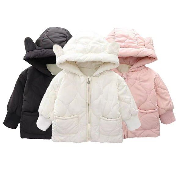 KYAIGUO Baby Girls Winter Hooded Cotton Coats Jackets Toddler Autumn Padded Outwears Thicked Fleece Jackets with Zipper for 1-5 Years Old