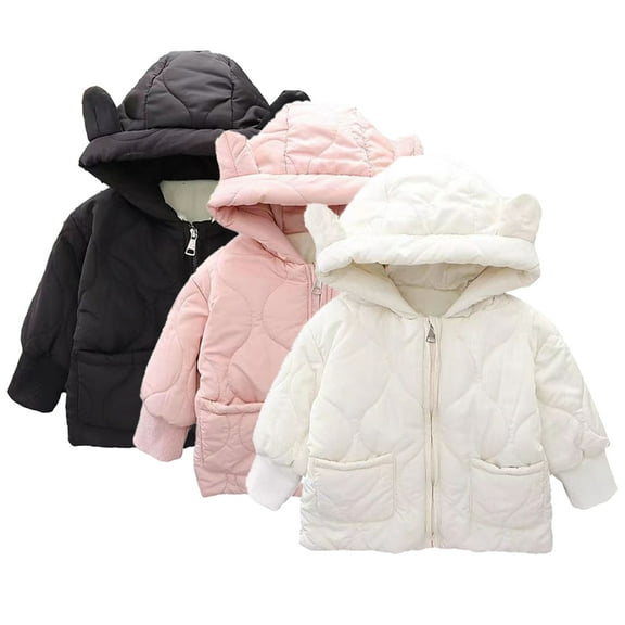 KYAIGUO Baby Girls Winter Hooded Cotton Coats Jackets Toddler Autumn Padded Outwears Thicked Fleece Jackets with Zipper for 1-5 Years Old