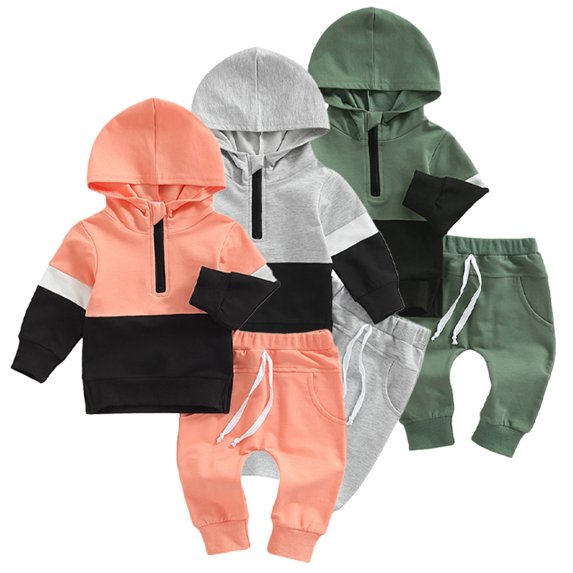 KYAIGUO Baby Infant Boys Girls Spring Sweatshirt Set Fall Patchwork Contrast Sweatshirt Outfits 2PCS Fall Long Sleeve Hoodie Pullover Jogger Pants for 0-3Y