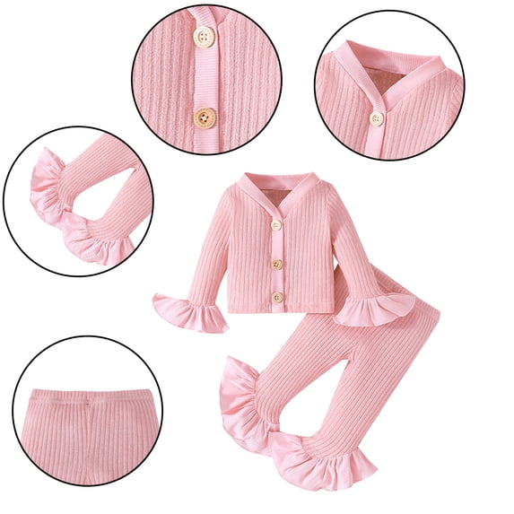 KYAIGUO Baby Infant Girls Spring Fall 2PCS Outfits Toddlers Flared Sleeves Casual Tops Flared Pants Comfortable Cute Clothes Sets for 3-24 Months
