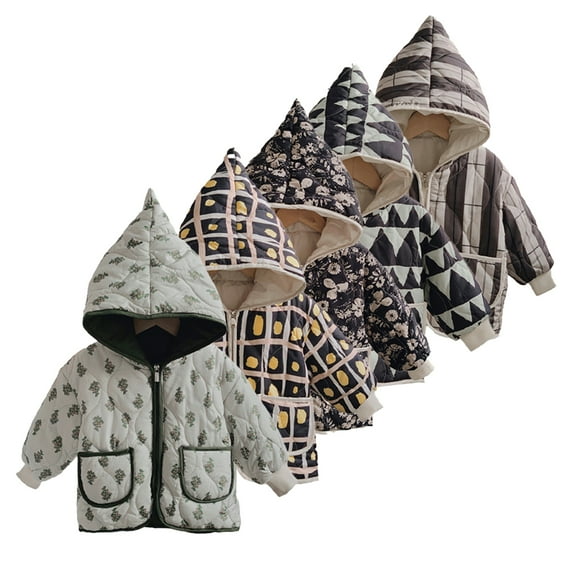KYAIGUO Toddler Kids Winter Cotton Jacket Coat for Boys Girls,Cute Printing Cartoon down Snowsuit Coats Baby Thickened Warm Cotton Hoods Outerwear for 1-7 Years Old