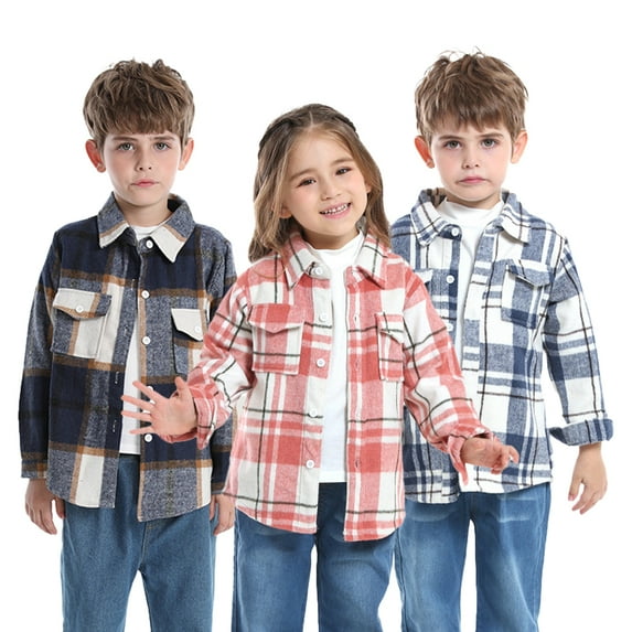 KYAIGUO Baby Kids Boys Long Sleeve Shirt Toddler Button down Plaid Shirts Newborn Spring Fall Winter Flannel Shacket Jackets Tartan Tops for 6M-9Y