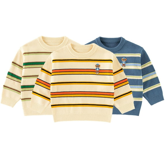 KYAIGUO Baby Kids Girls Boys Autumn Winter Sweater Toddler Striped Knitwear Sweater Baby Warm Pullover Knit Sweater Jumper Sweatshirt,Size 1-8Y