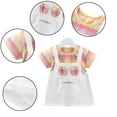thumbnail image 1 of KYAIGUO Baby Kids Girls Short Dress with Colorful Striped Fake Two Pieces Strappy Dress for Toddler Girls 1-5 Years Old, 1 of 7