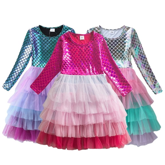 KYAIGUO Baby Kids Girls Spring Fall Dress Toddler Long Sleeve Princess Skirt Pullover Party Tulle Dresses for Little Girls,Sizes 3-8Y
