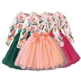 thumbnail image 1 of KYAIGUO Baby Kids Girls Spring Floral Tulle Dresses Toddler Girl Mesh Tutu Skirt, Splicing Dress, Bow Stitching Flower Print Dress Puff Sleeve Dress Sundress Dress for 1-7T, 1 of 10