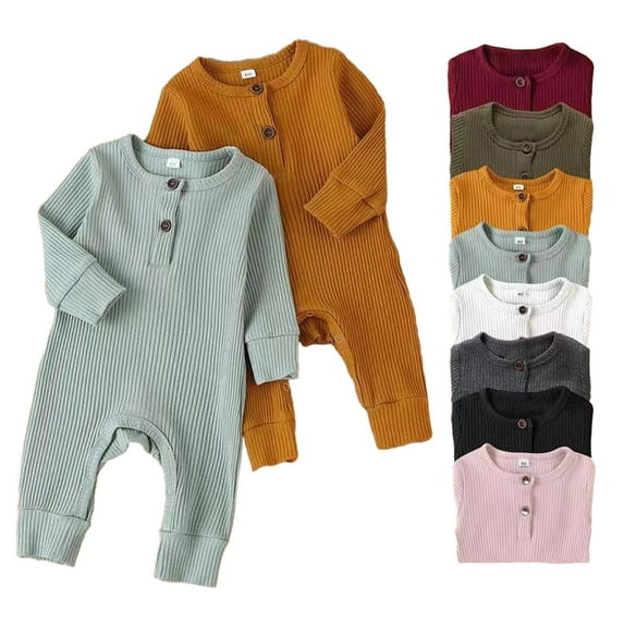 KYAIGUO Baby Kids Jumpsuit Long Sleeve Button Solid Bodysuit Jumpsuit Premium Solid Color Newborn Clothes