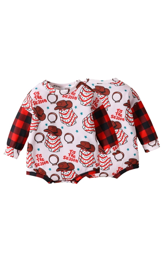 Baby Newborn Christmas Bodysuit Romper Cotton Jumpsuit Pajamas Infant Spring Autumn Christmas Tree Onesies for Girls 0-12M