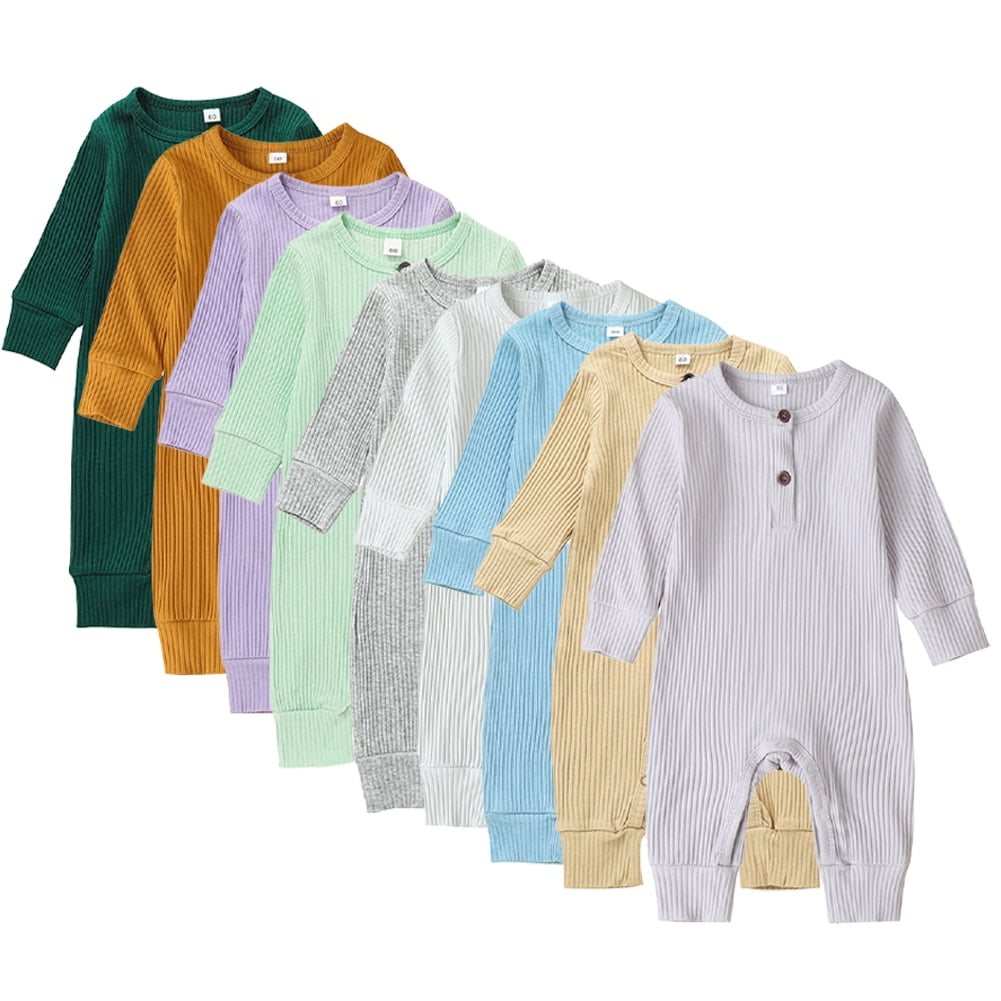 KYAIGUO Baby Newborn Cotton Romper Jumpsuit for Boys Girls Long Sleeve Soft Bodysuit Infant Solid Knitted Onesies Outfits Clothes