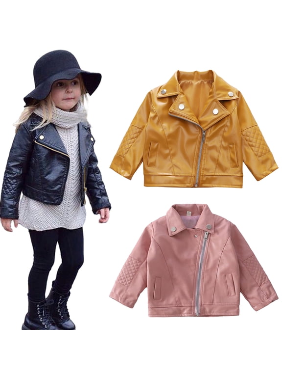 9M-6T Girls Motorcycle Faux Leather Coats Jackets for Toddler Baby Oblique Zip up Outwear Infant Lapel PU Leather Moto Jacket