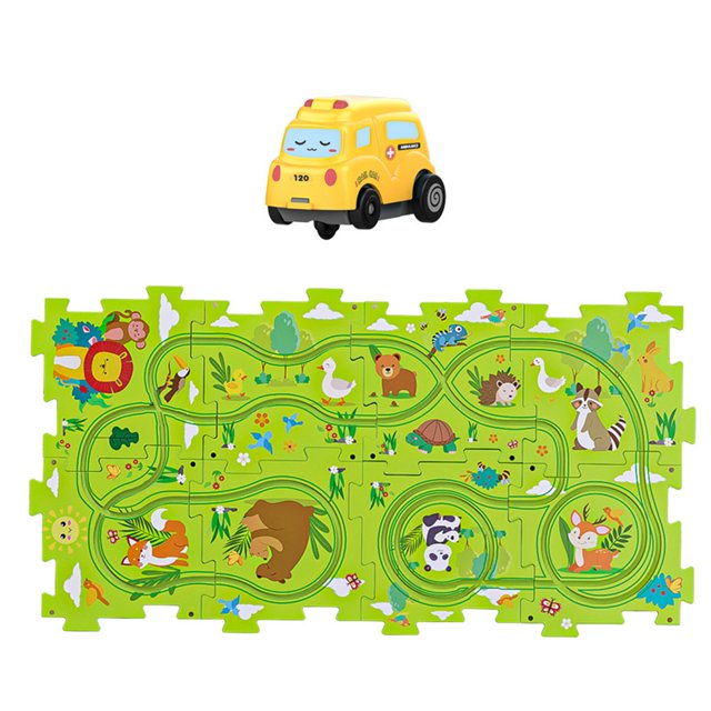 KYAIGUO Baby Puzzle Car Track Play Set Toddler DIY Puzzle Tracks with Vehicles Puzzle Race Track