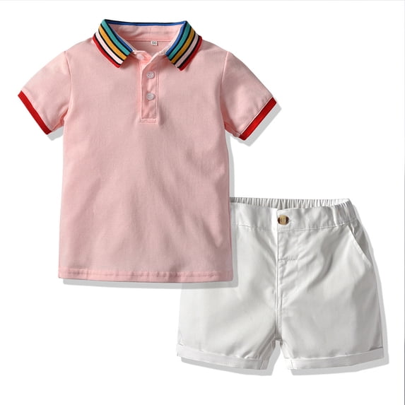 WOLLED Toddler Baby Boys Lapel T-Shirt Tops and Shorts Sets Infant 2PCS Summer Formal Shorts Outfits