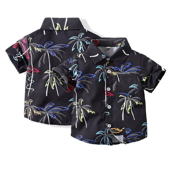 KYAIGUO Baby Toddler Boys Button down Hawaiian Shirts Short Sleeve Prints Dress Shirt for 12M-5Y