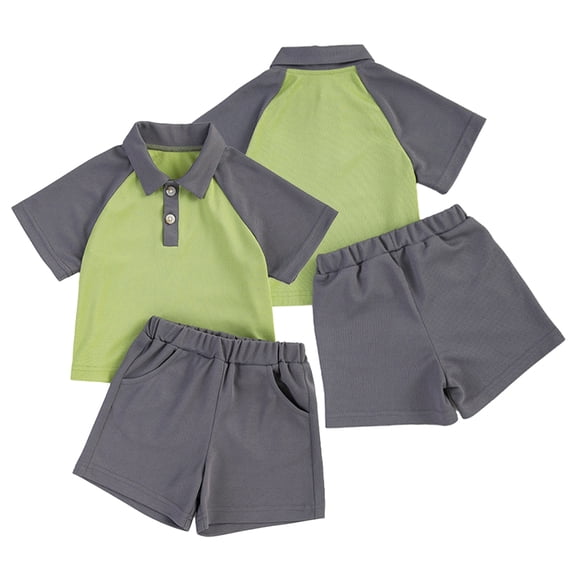 KYAIGUO Baby Toddler Boys' Short Sleeve Summer T-Shirt Tops Shorts Two Piece Outfits Set Casual Lapel Blouse Shorts Suits Tracksuit Set 12M-6Y