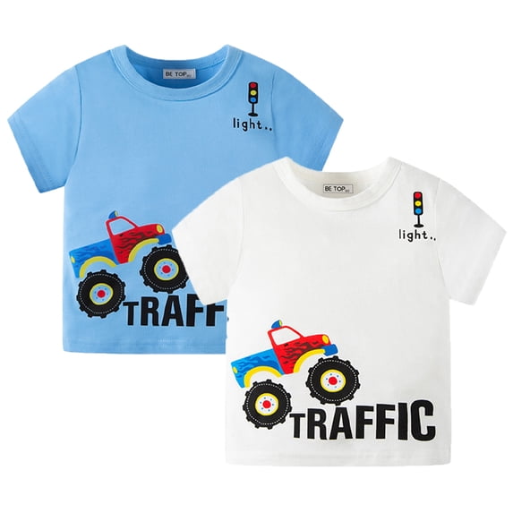 KYAIGUO Baby Toddler Boys Short-Sleeve T-Shirt Kids Summer 100% Organic Cotton Tees Shirt Top Casual Cartoon Shirt Blouse for 1-8 Years Old