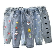 KYAIGUO Baby Toddler Cartoon Denim Pants for Girls Basic Bootcut Jeans Pull on Slim Skinny Jeans,Size 1-5T