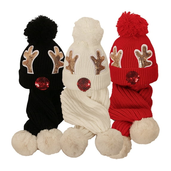 KYAIGUO 2PCS Unisex Beanie Hat with Scarf for Baby Toddler Christmas Pom Pom Knit Hat Scarf Set 1-5T