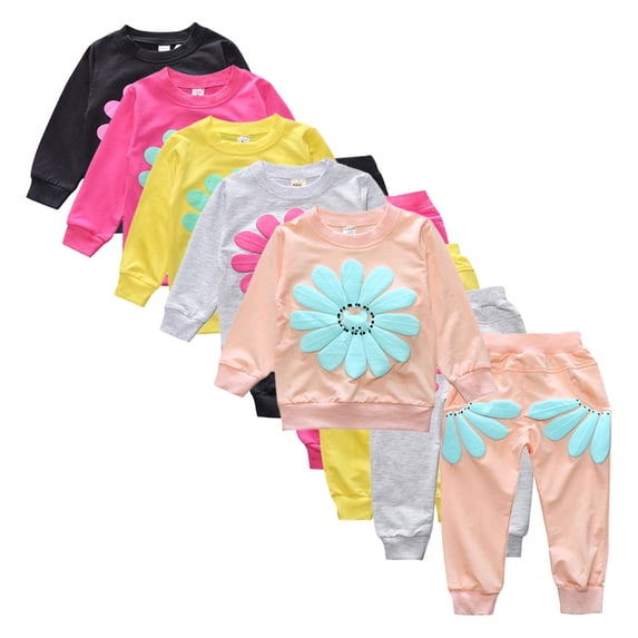 KYAIGUO Baby Toddler Girls Flower Sweatshirt Outfits 2PCS Fall Long Sleeve Pullover Sweatshirt Tops Pants Set for 1-6 Years Old