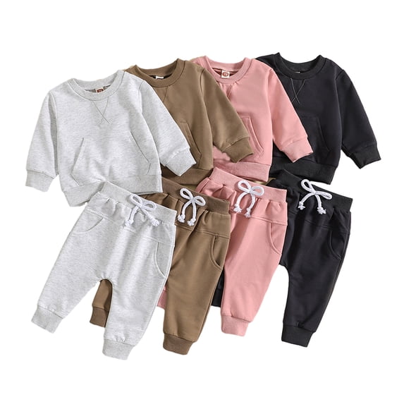 KYAIGUO Baby Toddler Long Sleeve Sweatshirt Pants Outfit Set 2 Piece Autumn Solid Sweatshirts Tops Casual Drawstring Pants Outfits for Boys Girls 1M-3Y