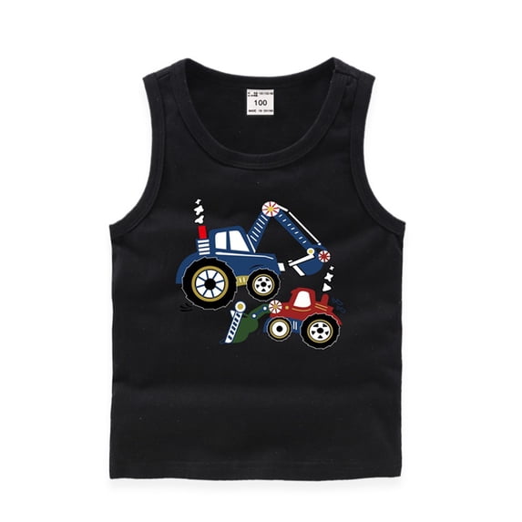 KYAIGUO Baby Toddler Summer Undershirt Vest for Boys,1-8Y Kids Sleeveless Digger Print Vest Shirt