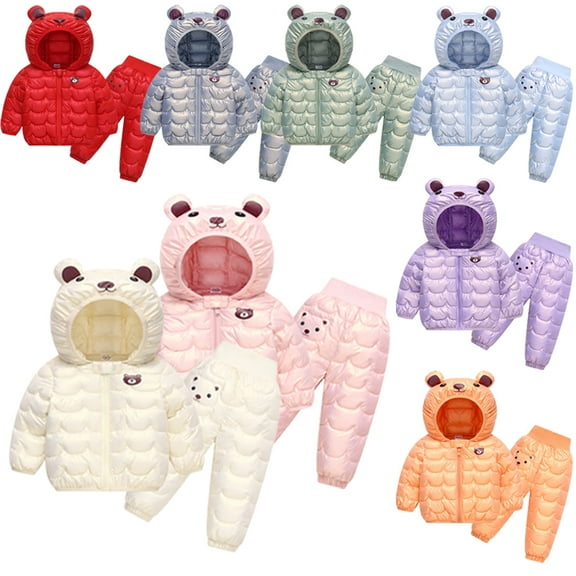 KYAIGUO Baby Toddler Winter Puffer Jackets and Snow Pants for Girls Boys Hooded Snowsuit Outfits Set down Jackets   Trousers Snowsuit Puffer down Coats Outerwears with Bear Ears