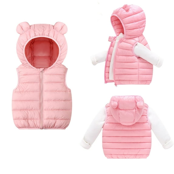 KYAIGUO Baby Toddlers Hooded Puffer Vest Breathable Soft and Comfortable Fabric Winter Lightweight Sleeveless Ears Zipper up Jacket for 1-3 3-5+year Olds