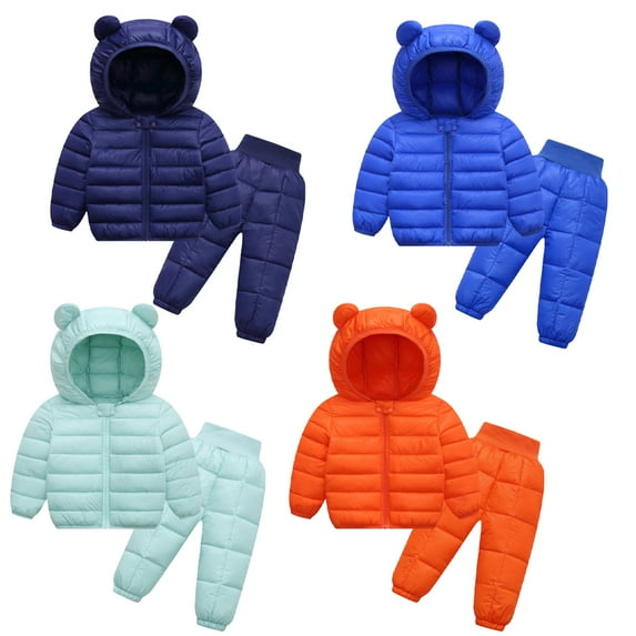 KYAIGUO Baby Winter Coat and Pants Suit Hooded Lightweight Cute Kids Puffer Bear Hoods Infant Outerwear Suit Warm Toddler Baby Girls Boys down Jackets & Coats for 9M-5Y
