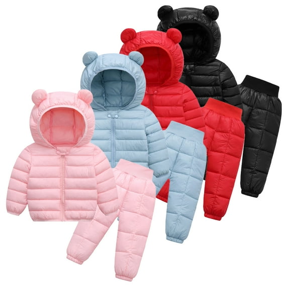 KYAIGUO Baby Boys Girls Bear Hoods Infant Outerwear Winter Down Coat and Pants Suit Snow Pants And Jackets Winter Clothes Coat 9M-5T