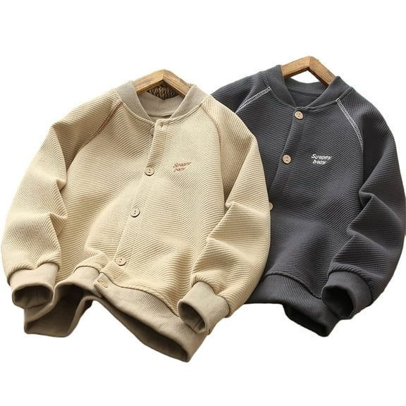 KYAIGUO Kids Boys Spring Baseball Jacket Coat Toddler Cardigan Solid Color Outwears Longsleeve Zip-Up Blouse Tops for 3-15T